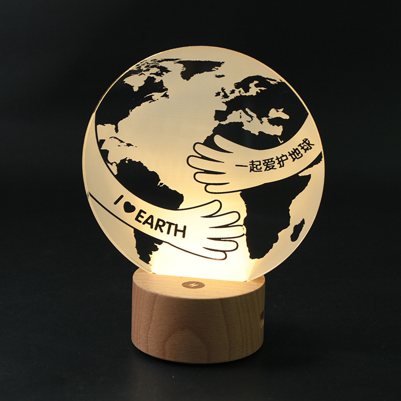 Beech Creative 3D Night Light Enterprise Company Advertising Promotion Design Pattern Logo Solid Wood Base LED Table Lamp