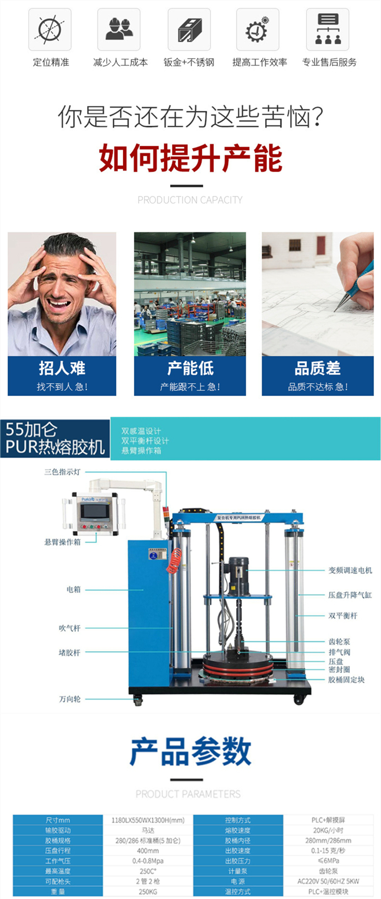 The manufacturer provides a new instant type PUR glue machine with a small automatic gear pump PUR hot melt glue machine
