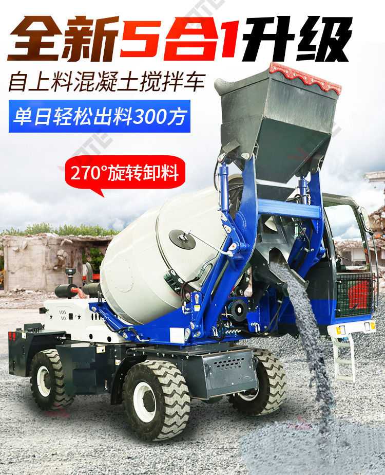 Self feeding Concrete mixer, full-automatic concrete tank truck, mobile pump truck, integrated small cement mixer