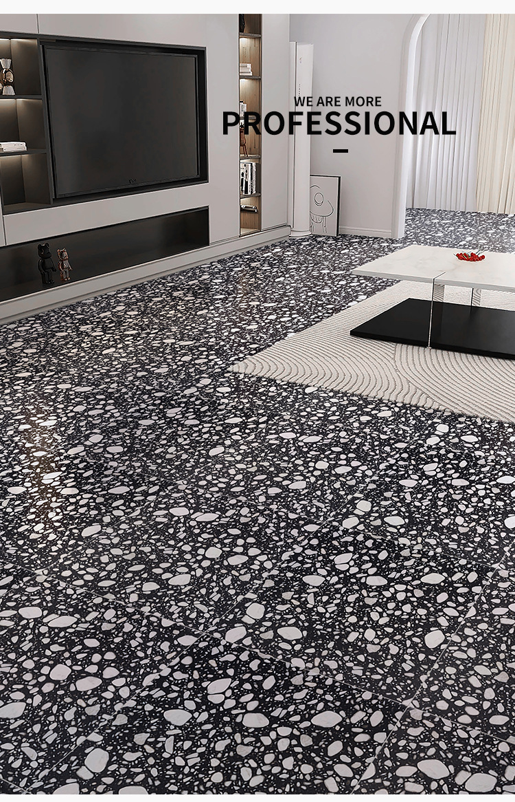 Black large grain ceramic tile bathroom courtyard terrace restaurant imitation Terrazzo floor tile matte anti-skid 6001200