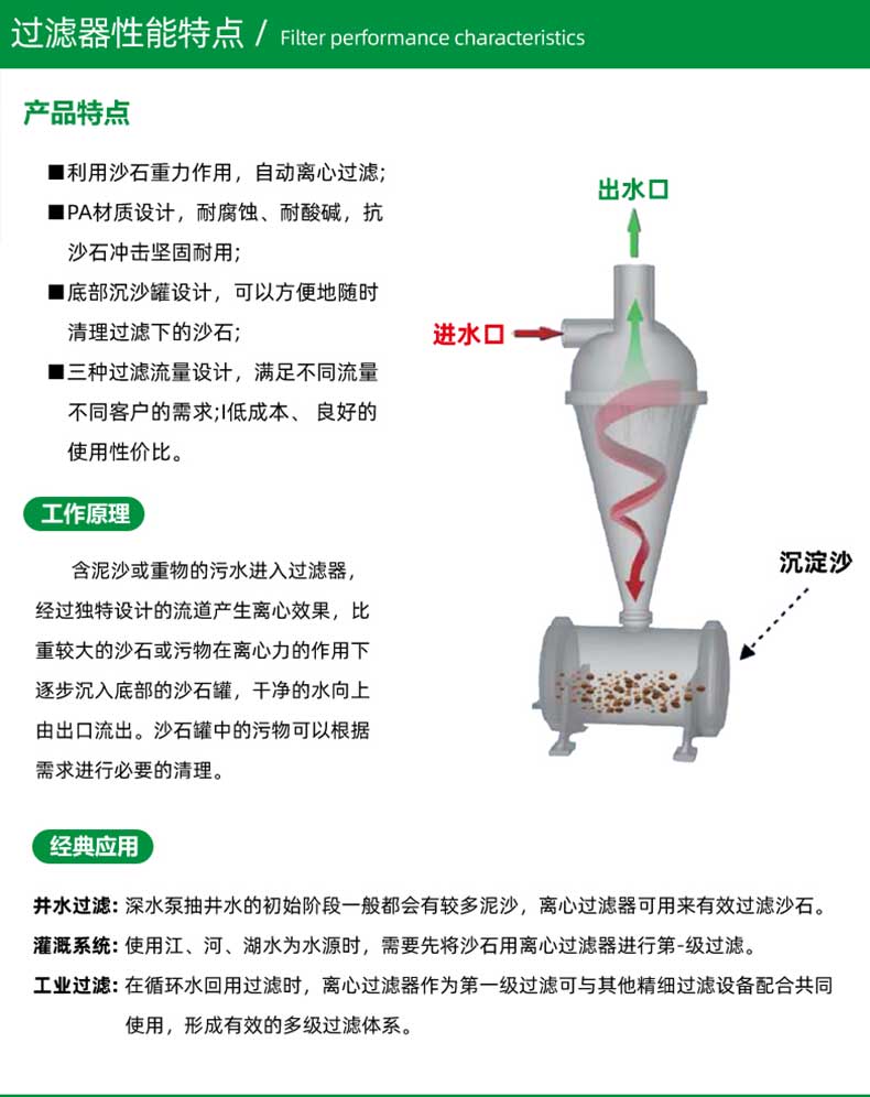 Plastic centrifugal filter for agricultural drip irrigation and sprinkler irrigation - Full plastic cyclone sand removal mesh sand and gravel filtration equipment