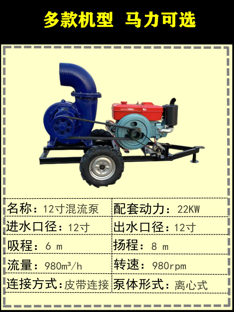 Parameters of farmland irrigation pump, municipal sewage cleaning pump, high-power emergency flood prevention and self priming pump