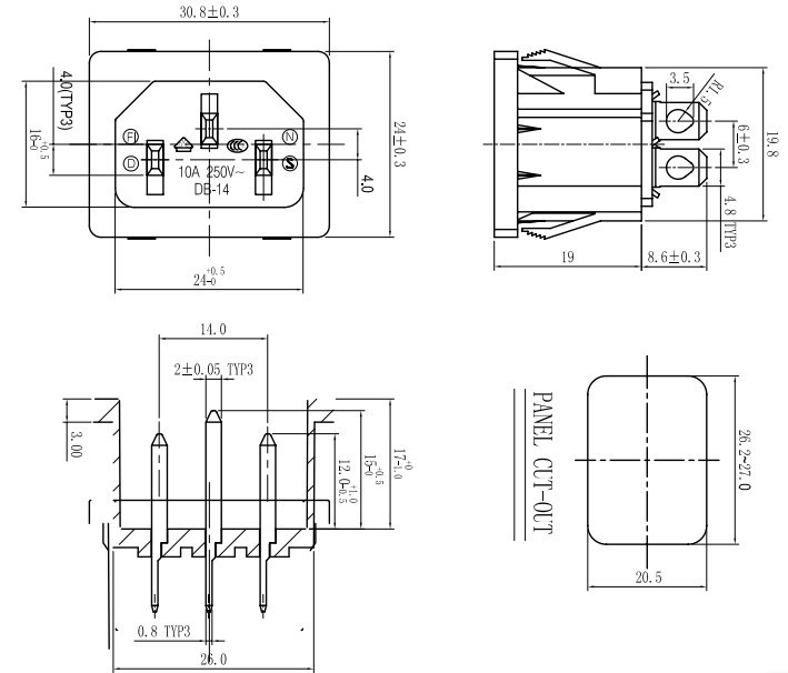 AC socket tripod power socket computer Fan heater vacuum cleaner power plug