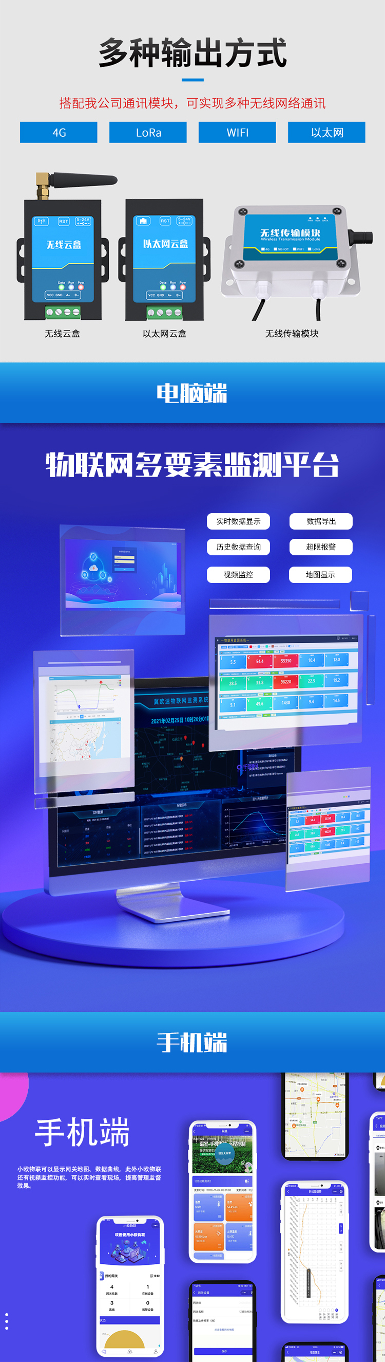 Multi-parameter environmental detector, office noise, formaldehyde, TVOC large screen environmental detection online system manufacturer