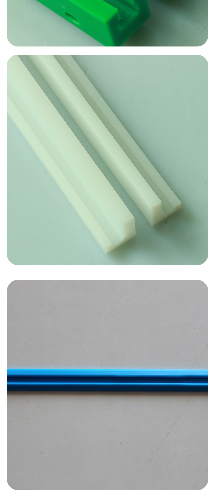 Customized T-shaped single and double row plastic slide rails for ultra-high molecular weight polyethylene guide rails