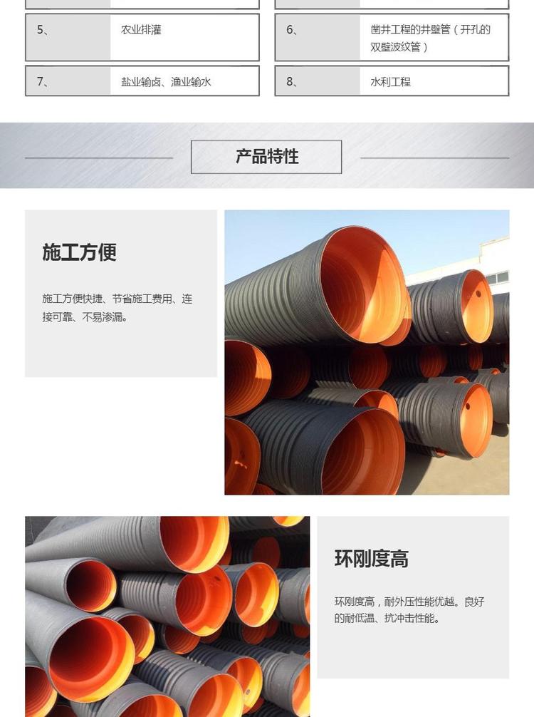 Large caliber SN8pe double wall corrugated pipe, Yuanshuo black DN400HDPE corrugated pipe, with sufficient inventory