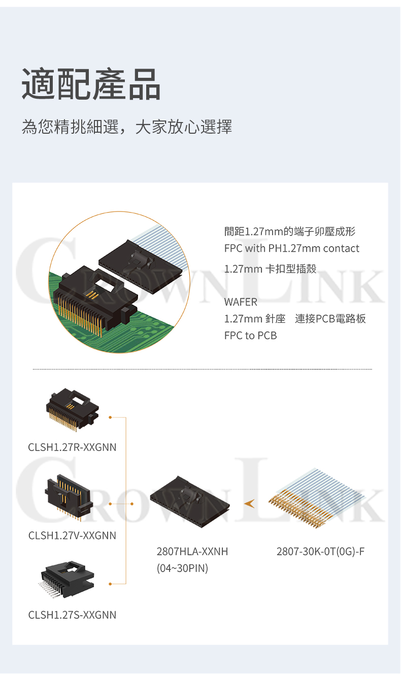 CROWNLINK quick connect 2807-30K-0T-F 1.27mm spacing thin film switch riveted and tinned terminals