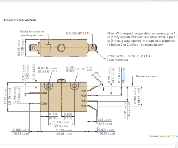 ZF ZF Micro Switch E13 Button Type, Wing End, SPDT