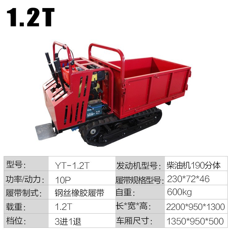 Crawler type transport vehicle with all terrain self dumping ability, small climbing crawler vehicle on muddy road sections in Hushan District