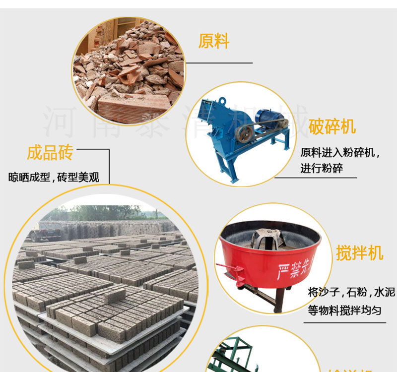 Environmentally friendly unburned brick machine uses waste building materials to produce various hollow cement bricks with low consumption