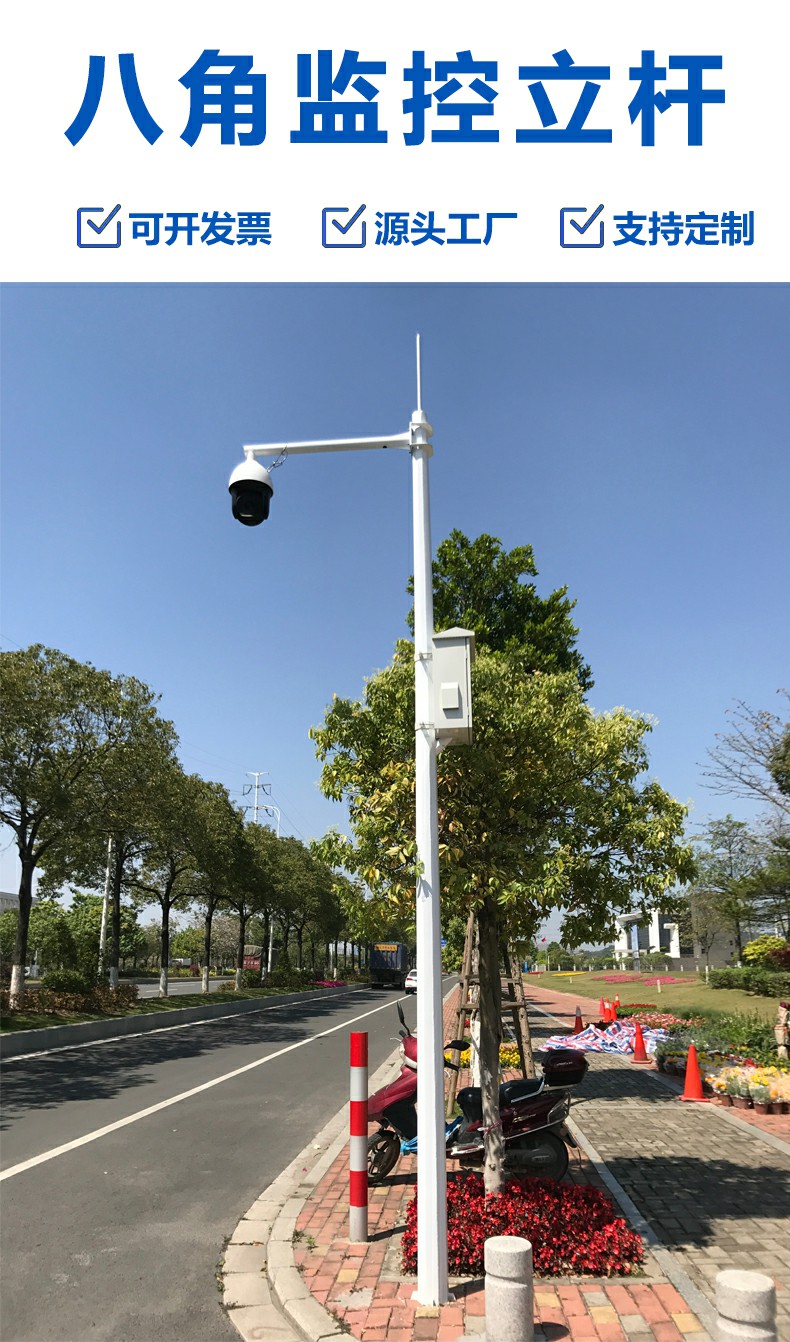 4-meter galvanized octagonal monitoring pole, stainless steel monitoring pole, ball gun camera pole, road pole