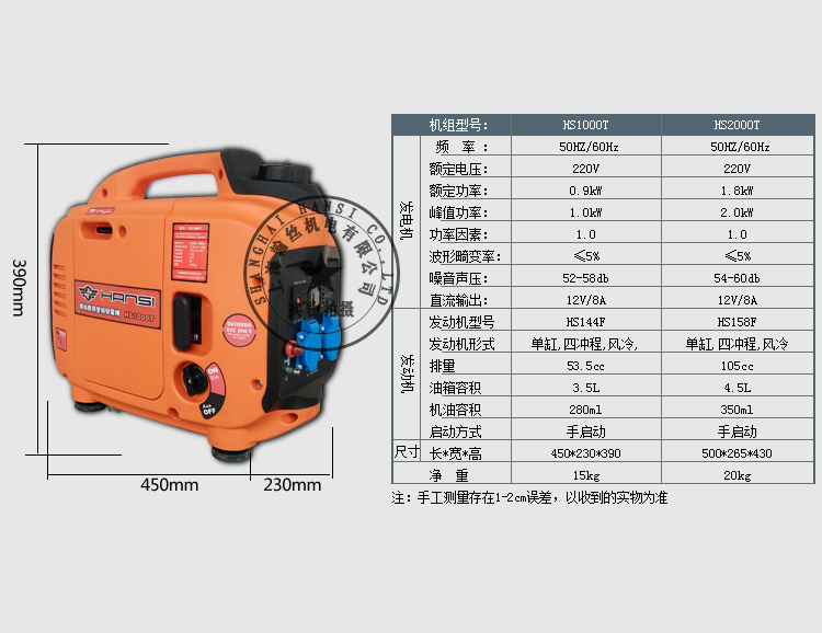 1KW household emergency power supply 220V small convenient generator HS1000T