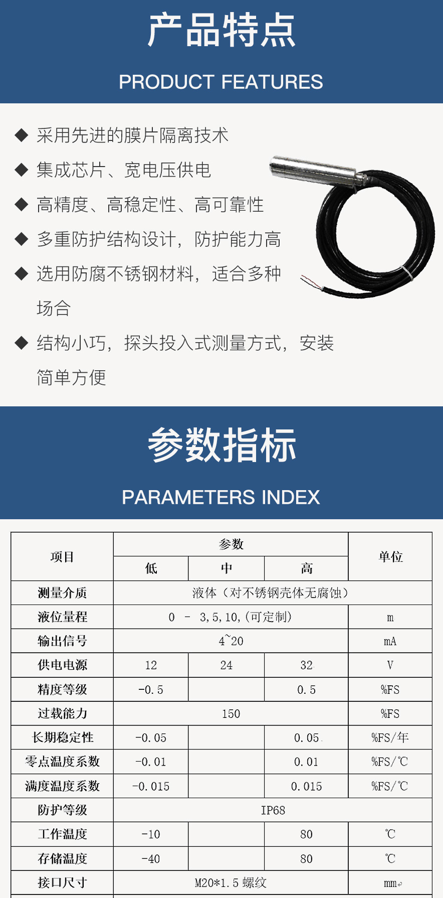 485 input level transmitter water level control high-precision input Level sensor 4-20mA level gauge