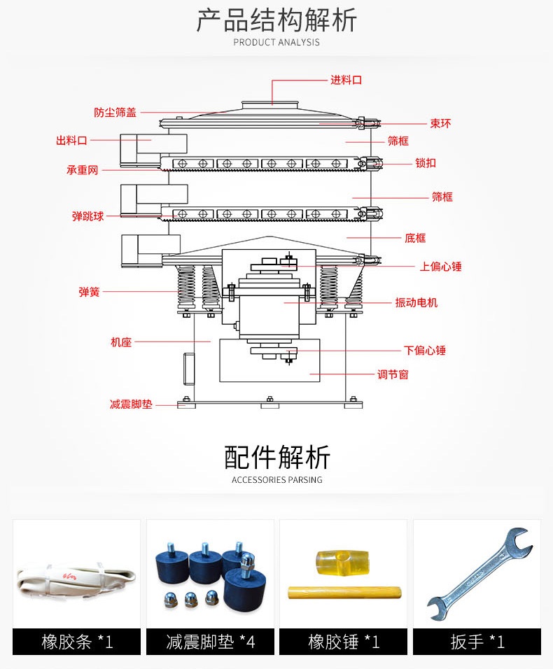 The rotary vibrating screen has high screening accuracy, high efficiency, and can be used for any powder, particle, or viscous liquid category