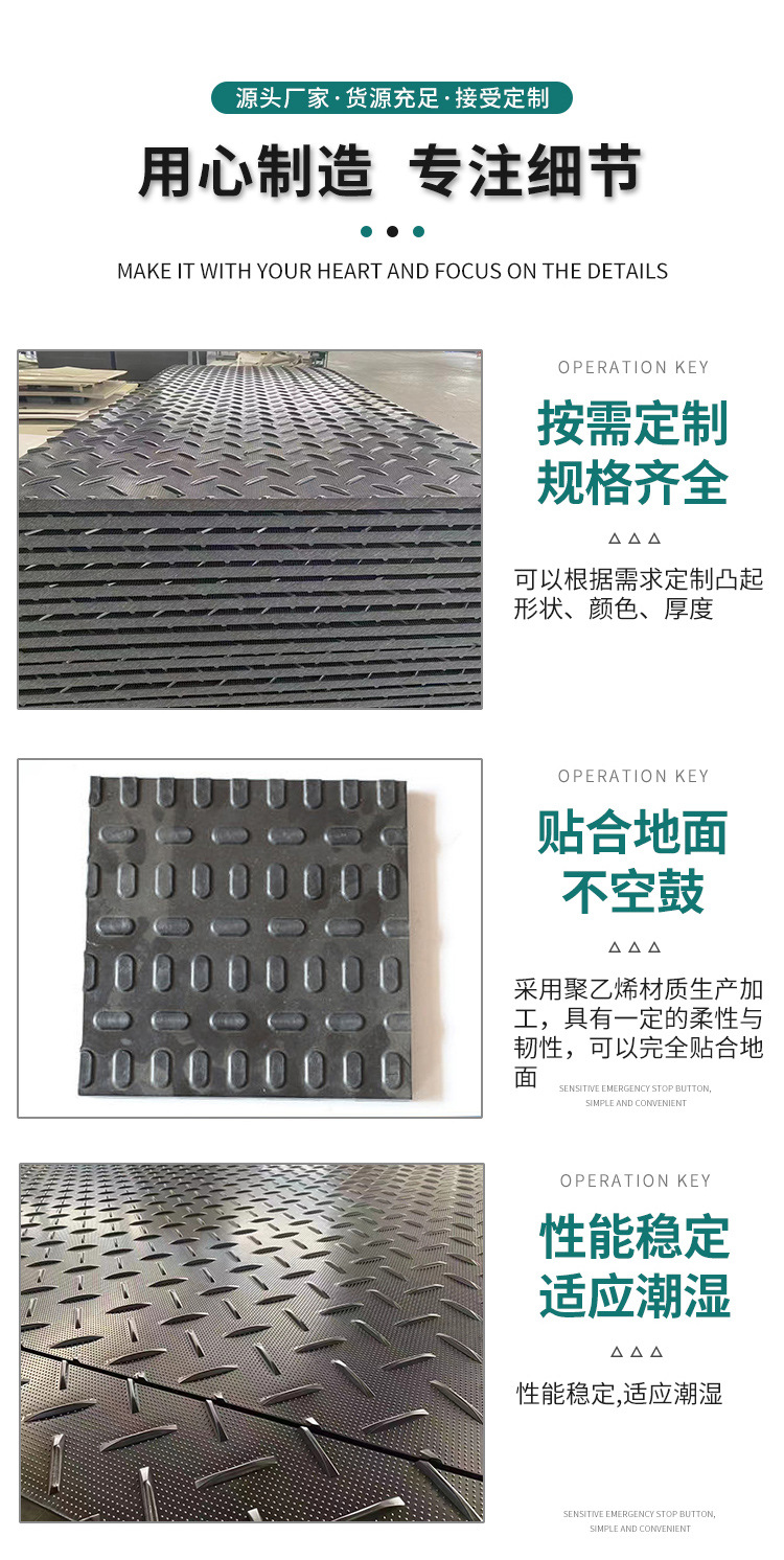 Temporary movable paving board on construction site, HDPE wear-resistant and high load-bearing plastic base plate, patterned plate, polyethylene road base plate