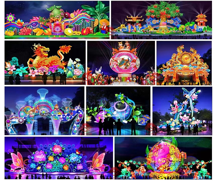 Large festive lanterns New Year's Day Spring Festival Lantern Festival Lantern Festival Temple fair Outdoor frame luminous Christmas tree beautiful layout