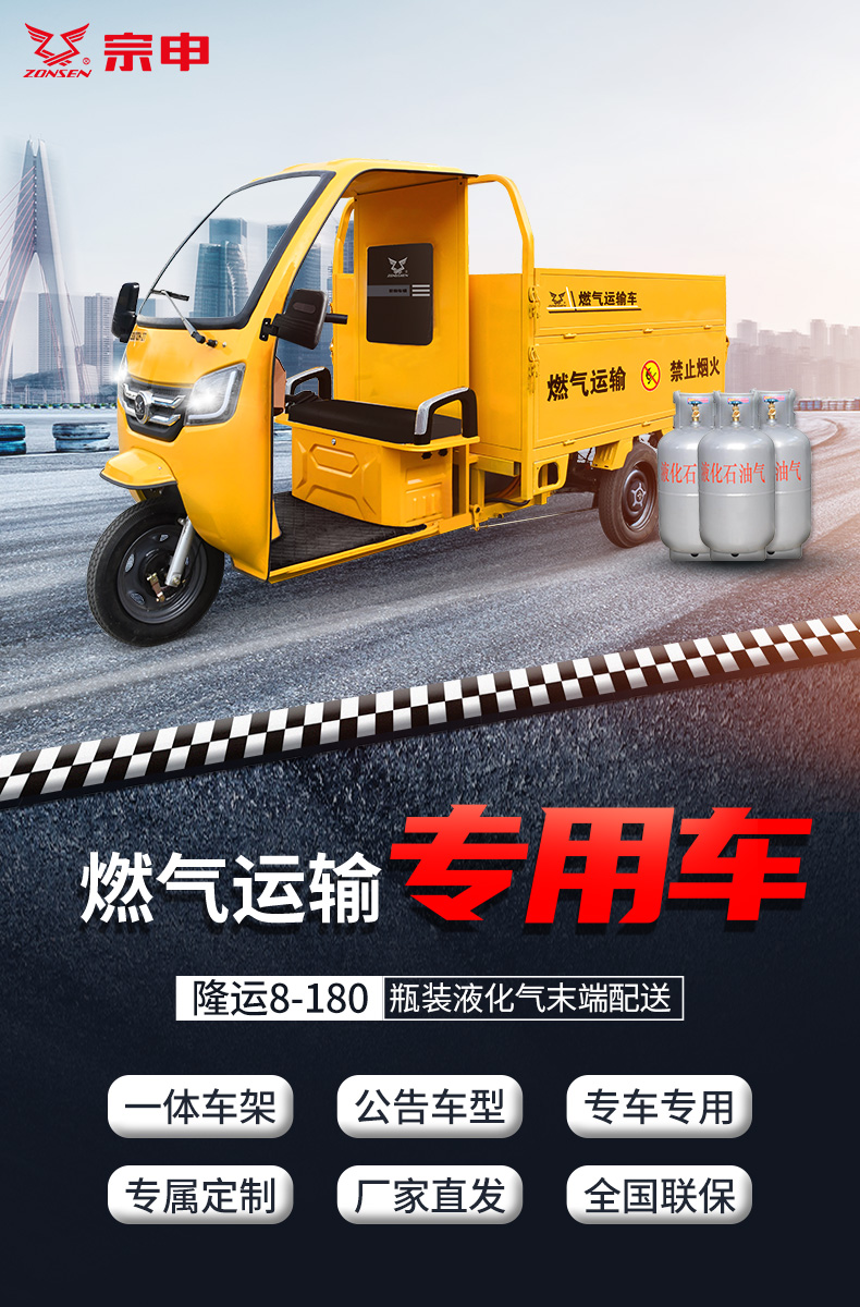 Zongshen Brand Gas Distribution Electric Tricycle Longyun 180 Delivery Assistant