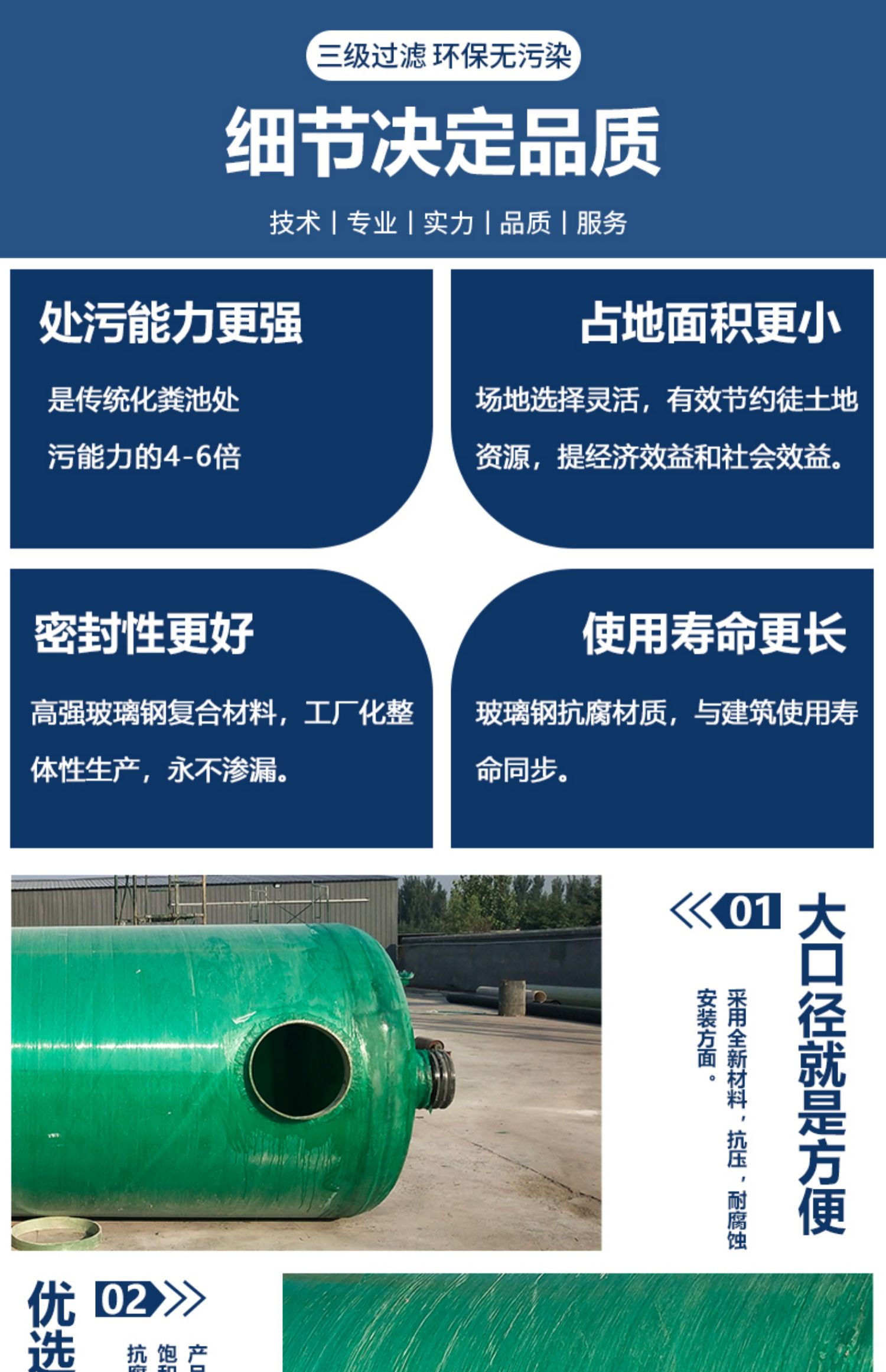 100 m3 60 m3 FRP septic tank, customized by Zhongchang manufacturer