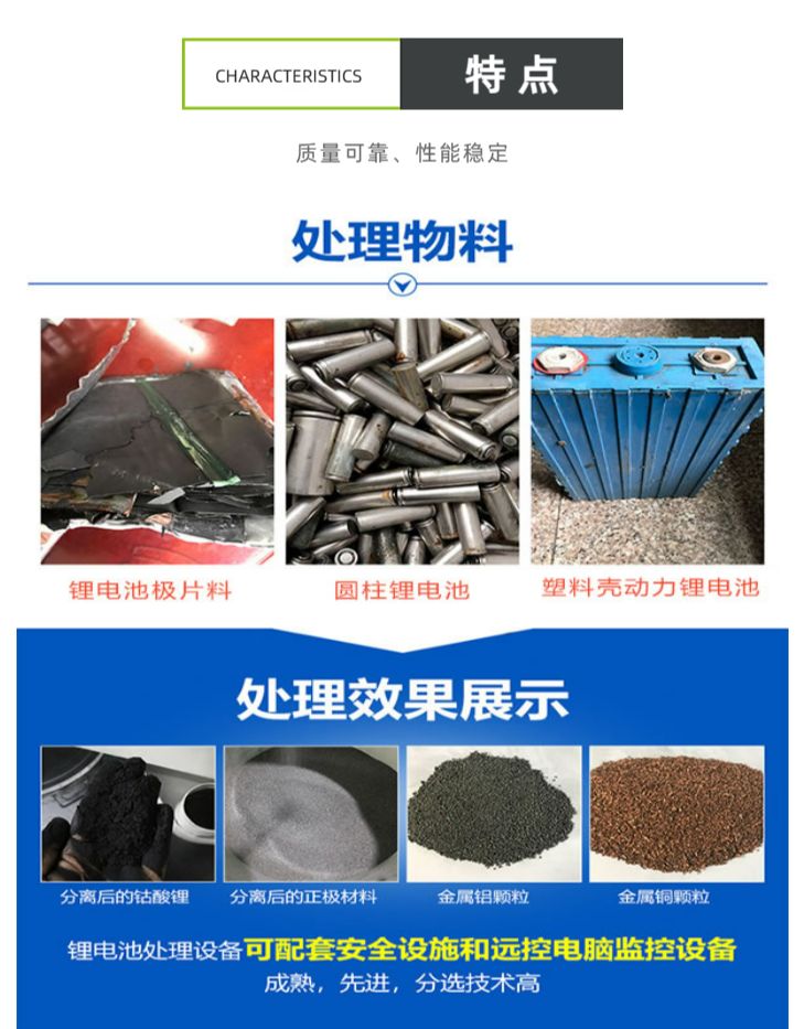 Hybrid lithium battery treatment waste battery sorting machinery Customizable battery crushing and recycling production line