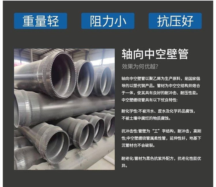 Xingtai Pipe PVC-U rainwater and sewage drainage pipe DN400 PVC double layer axial pipe with good pressure resistance and toughness