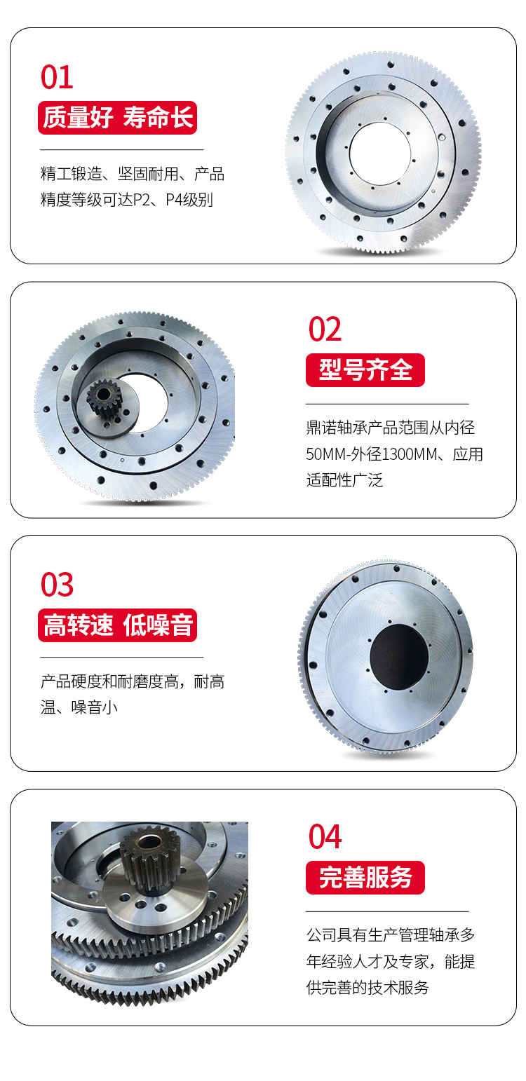 Small rotary table bearing, four point contact ball type slewing bearing with outer teeth, high-precision flange type slewing bearing