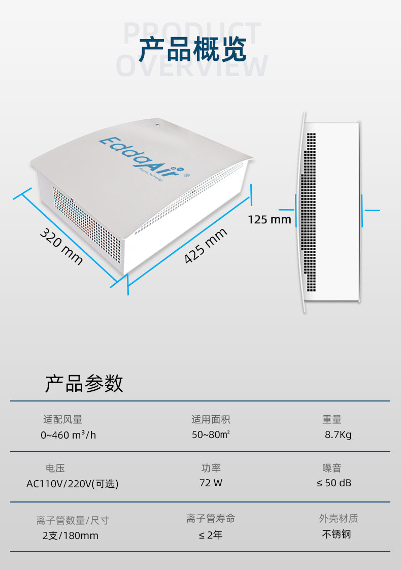 Wall mounted deodorization and sterilization machine in public places, garbage station deodorization equipment, public restroom air purification and deodorization