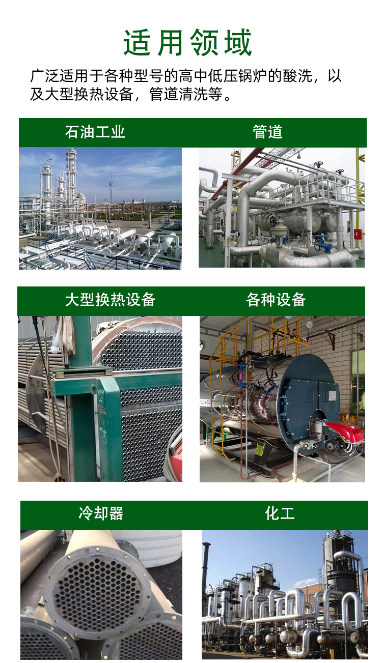 Hydrochloric acid sulfuric acid cleaning and corrosion inhibitor for industrial scale removal, special anti-corrosion cleaning, and high efficiency of acid cleaning without damaging metals