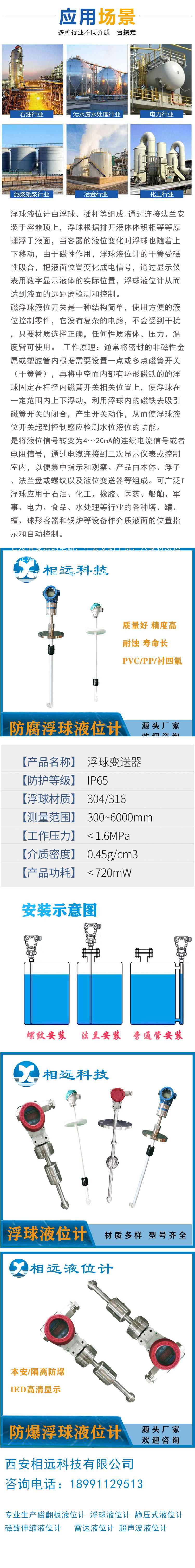 Top mounted floating ball level gauge 304 316 lined with PTFE material, distant instrument UHF-DQ