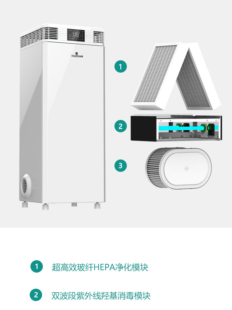 Fresh air purification air disinfection machine UV hydroxyl disinfection HEPA filter element human-machine coexistence air disinfection