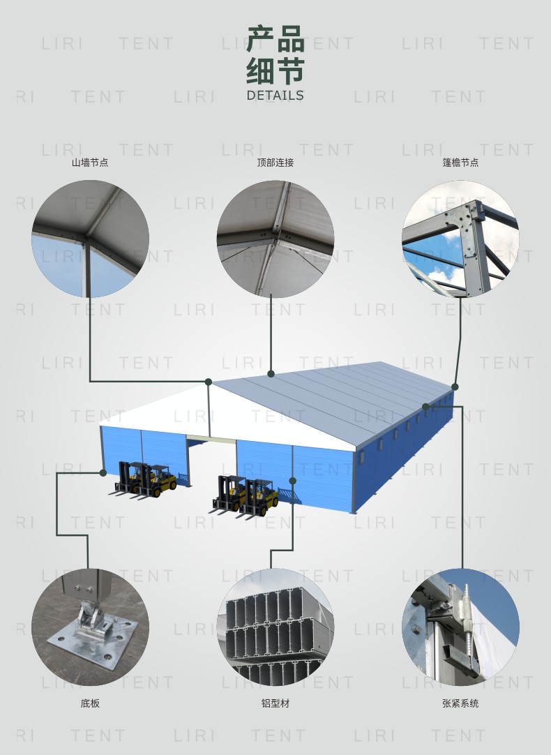 Outdoor large-span logistics storage tent, large workshop, office warehouse, tent, exhibition booth