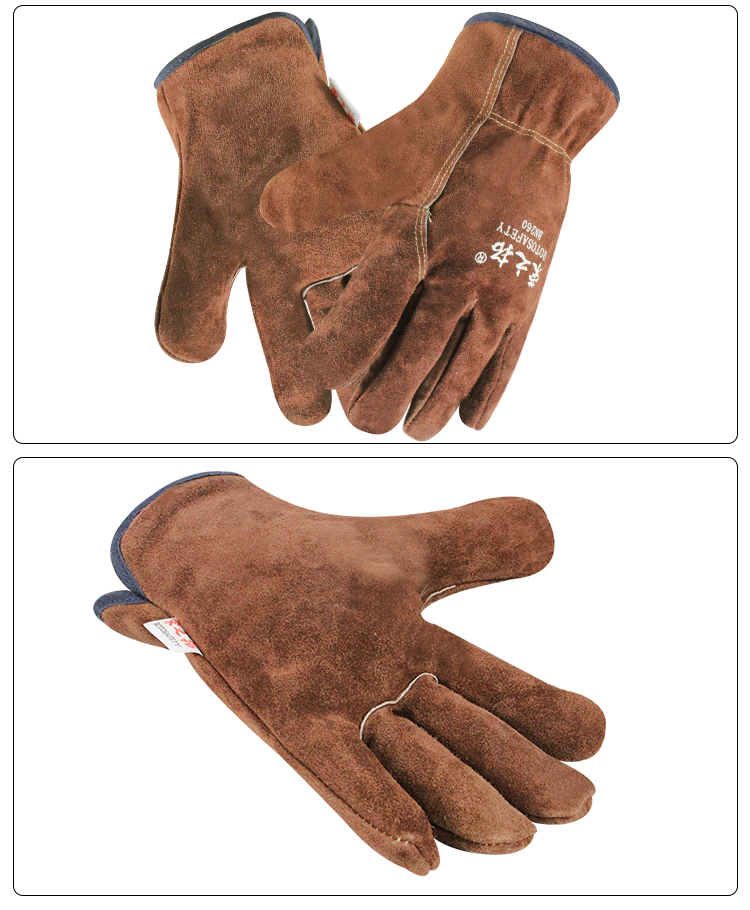 Welding gloves, short and thickened, double layer welding cowhide gloves, working on site, wear-resistant labor protection gloves, driver riding