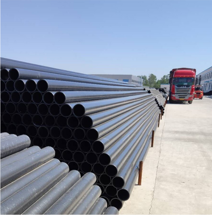 DN200 steel pipes for fire protection, epoxy powder coated inside and outside, and plastic coated pipes for civil air defense. Red coated pipes