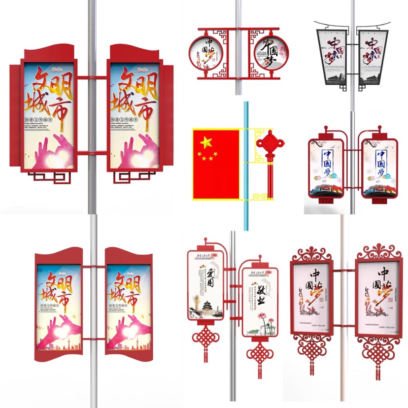 LED pull-out billboard light box, solar powered luminous road light pole, outdoor waterproof, double-sided hanging, plastic road flag