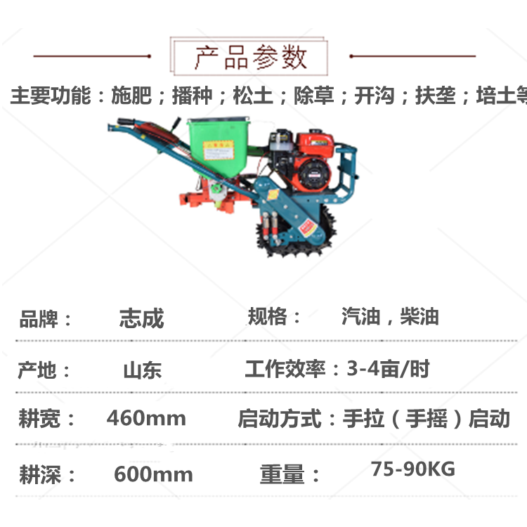 Huinuo Small Hand Pushed Multifunctional Planter for Cultivating Land: The Gasoline Planter is Lightweight and Durable