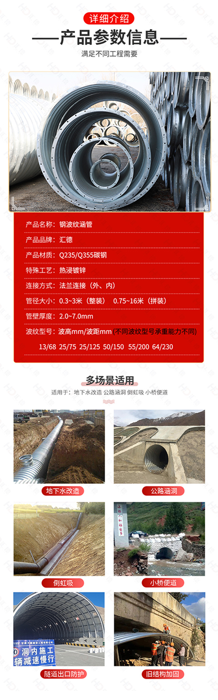 Installation and assembly of steel corrugated culvert pipes for overflow culverts, hot-dip galvanized pipes, sewage discharge and flood prevention steel corrugated pipe culverts