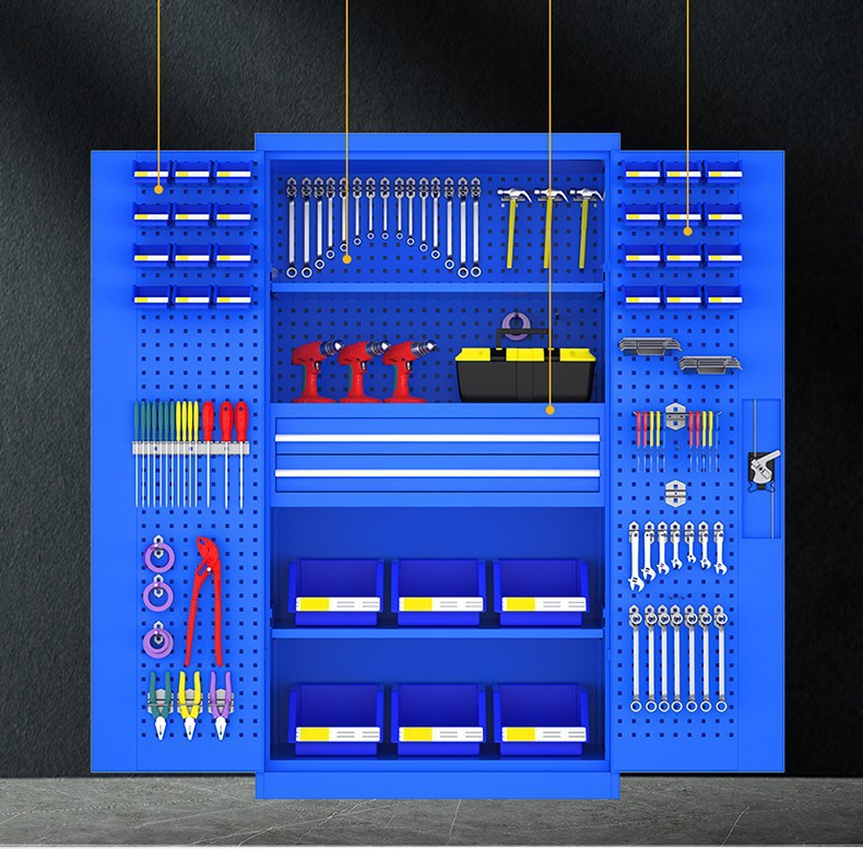 Thickened heavy-duty hardware tool cabinet, factory workshop, double door auto repair, multifunctional lockable drawer, tool storage cabinet