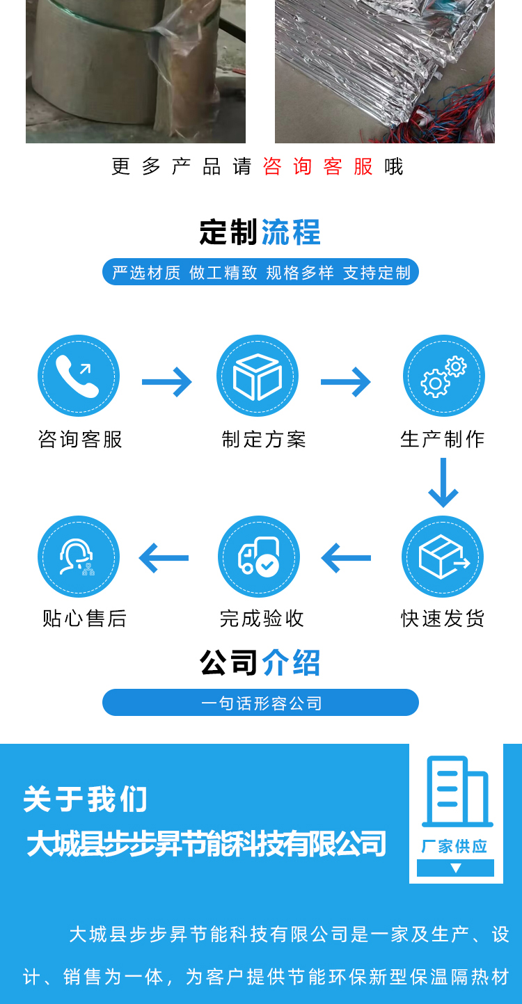 Step by step fire resistant aluminum foil, glass wool roll felt, steel structure insulation, glass wool felt, glass wool board