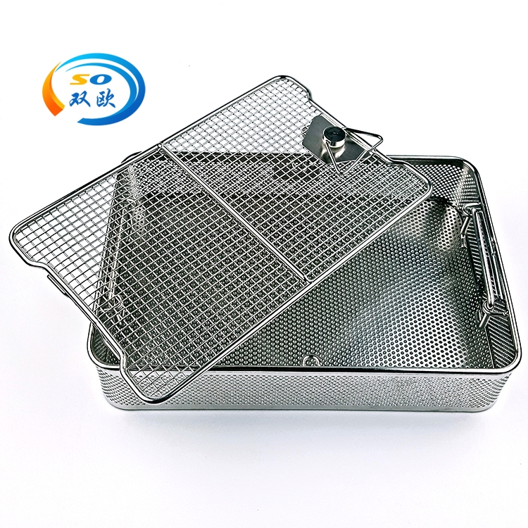 Double European wire mesh stainless steel medical disinfection net basket, side punching net basket, laparoscopic instrument basket, supply room basket