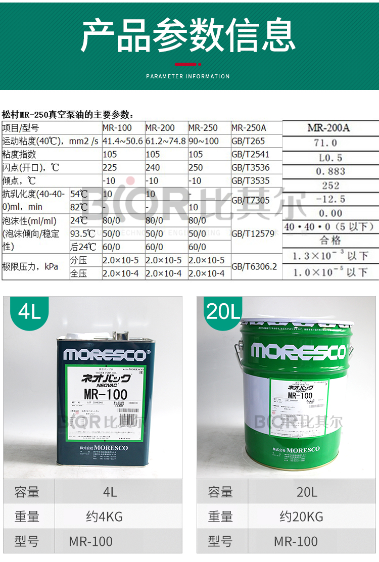 MORESCO Songcun Vacuum Pump Oil MR-200 20L Packaging, One Barrel, Imported, Original, and Authentic in Stock