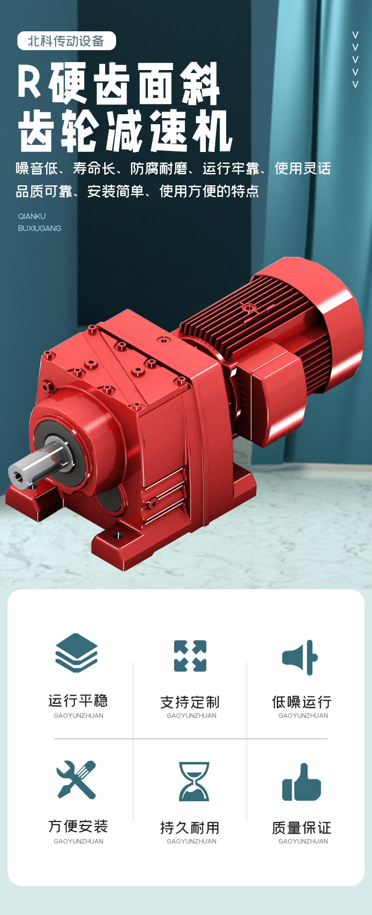 Four series of reduction motors for R series reducers with hard tooth surface helical gear reducers