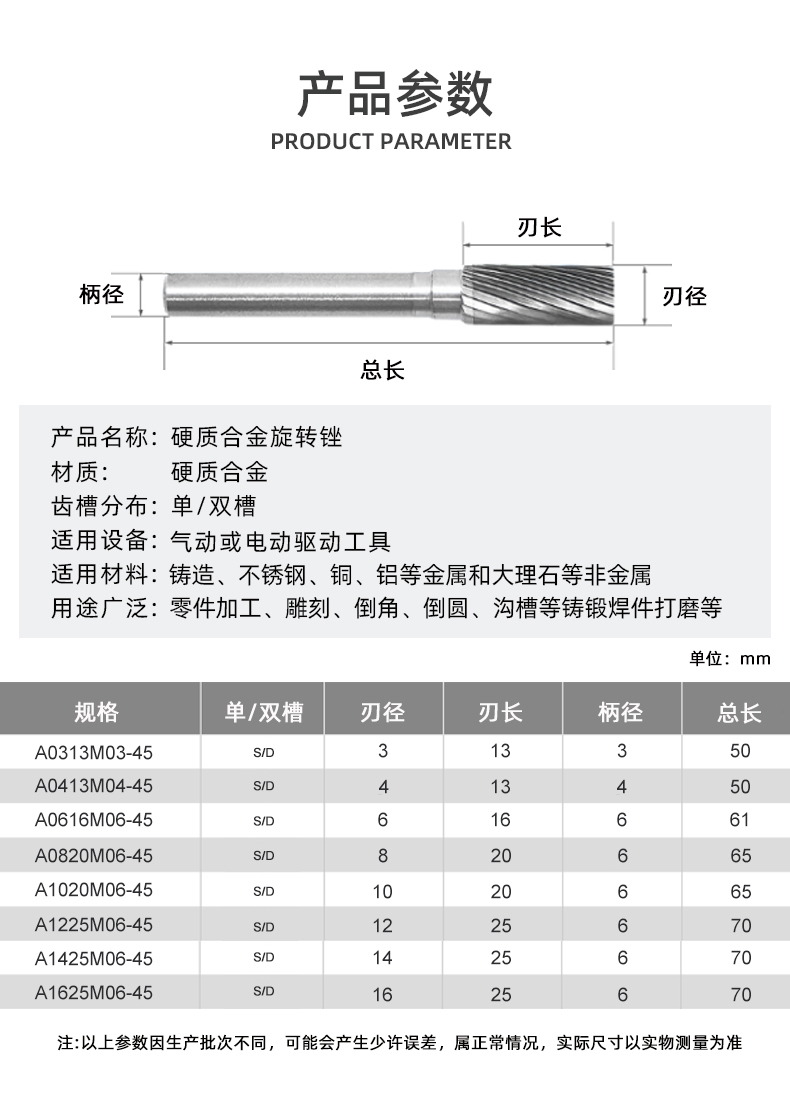 Woodworking carving knife, solid tungsten steel grinding head, hardware polishing tool, hard alloy rotary file