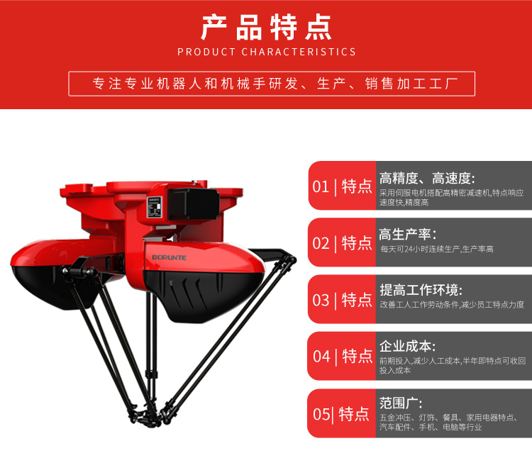 Bronte Spider Hand Four Axis Parallel Robot for Quick Sorting, Assembly, and Boxing Visual Manipulator