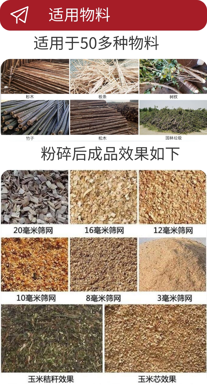 Sawdust crusher, tree branch sawdust machine, edible mushroom material, sawdust machine, biomass raw material processing equipment