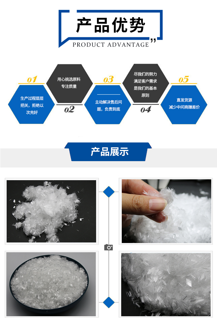 Explosion proof fiber PP fiber concrete crack resistant and tensile fiber bridge, road tunnel polypropylene fiber