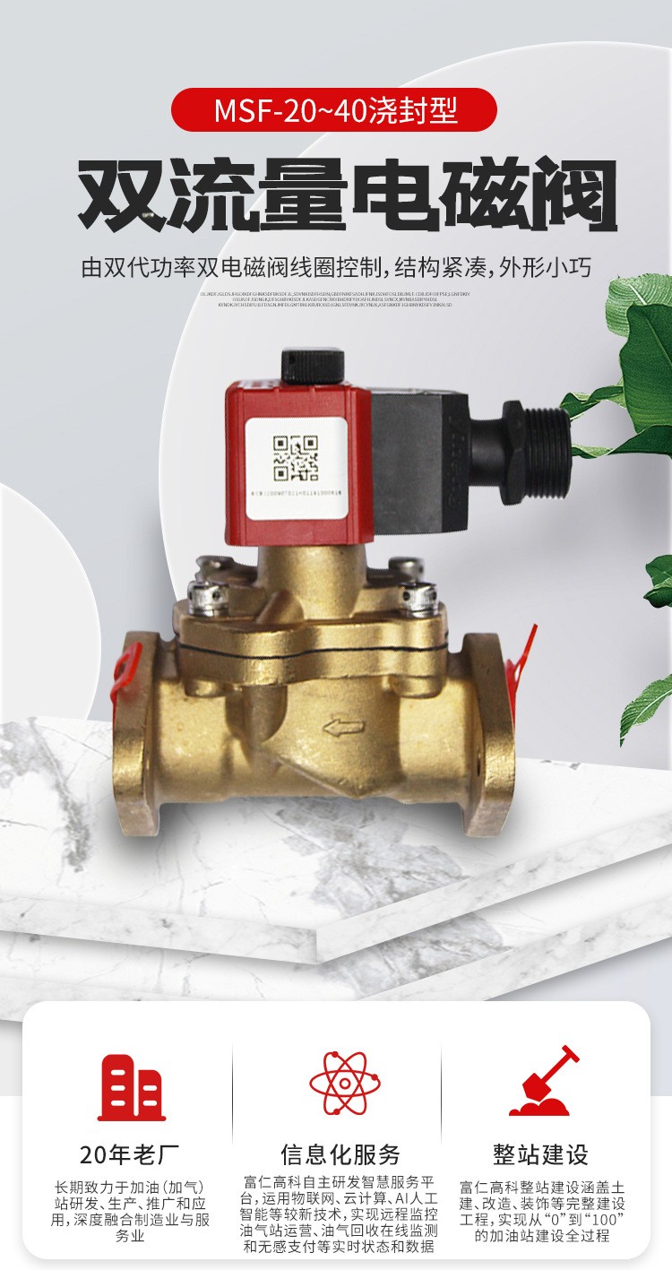 Manufacturer supplied Haosheng accessories Gasoline pump accessories brass casting type double flow solenoid valve flow control valve