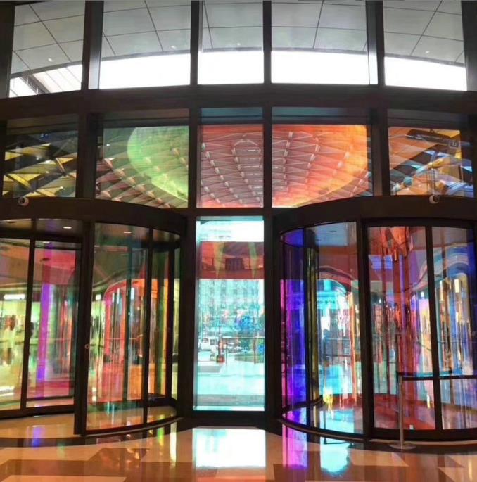 Colorful glass color change, dazzling color glass, laminated curtain wall glass, gradient glass, deep carving, wired art glass