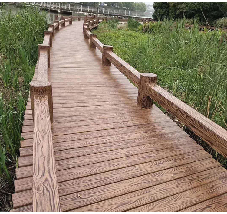 Prefabricated floor installation, cement imitation wood guardrail, imitation tree bark guardrail, river landscape concrete GRC