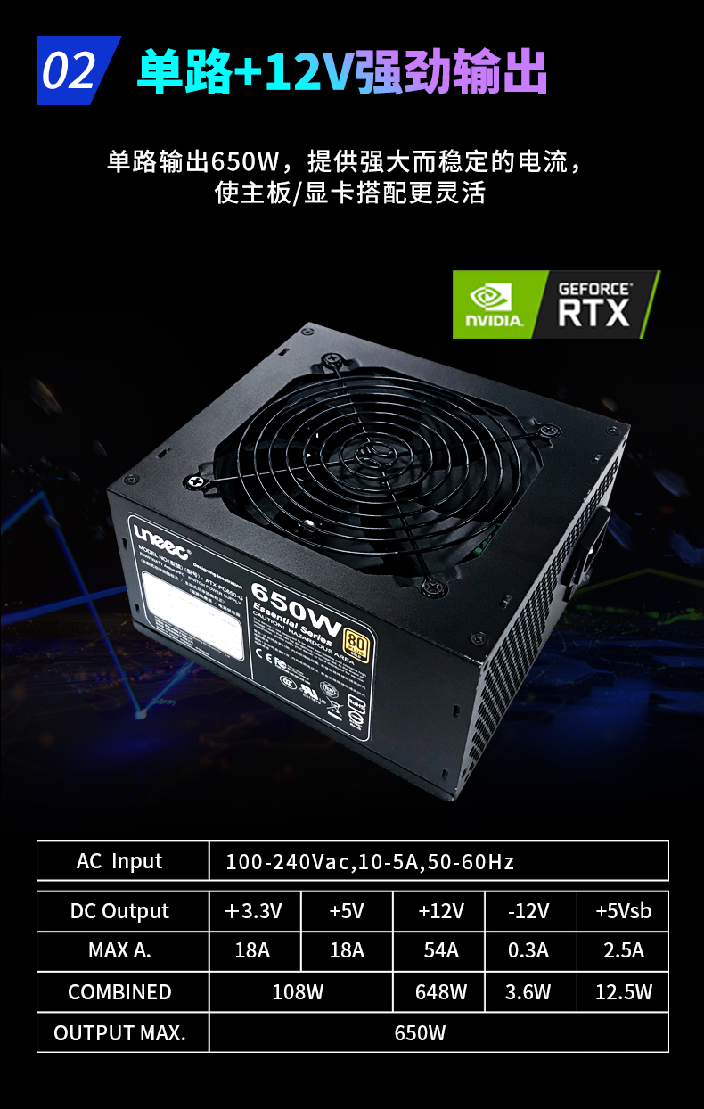 Chengming Power Supply ATX Rated 650W Gold Medal Certified Silent Fan Multiple Protection Three Year Warranty