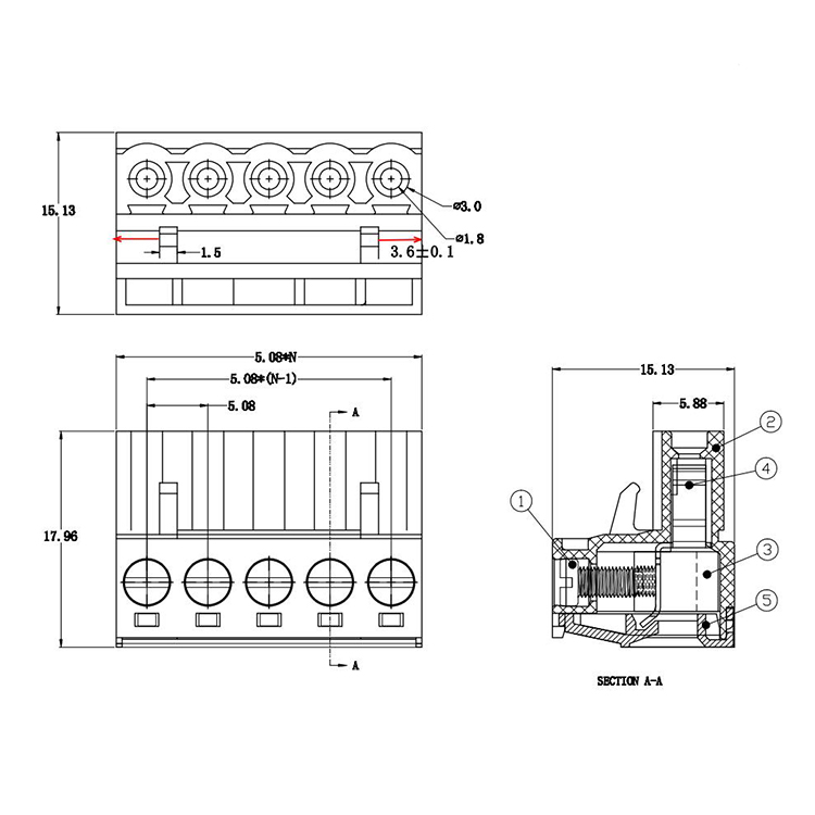 Hongyi PCB wiring terminal, green and environmentally friendly copper material, flame retardant and high-temperature resistant for three-phase power instruments