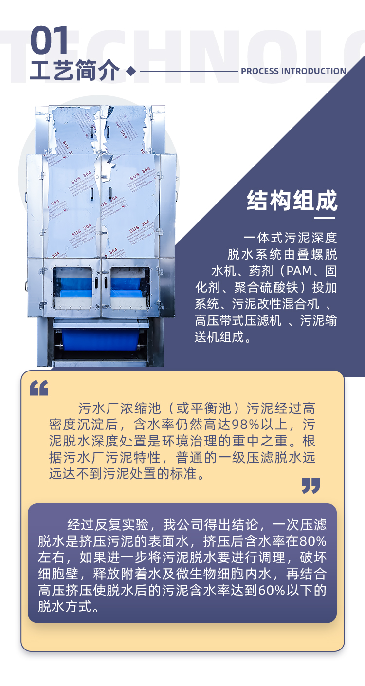 Integrated deep dewatering equipment for municipal sewage sludge, secondary continuous pressure filtration, and Nuokun Environmental Protection